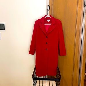 Deep red coat. Size 10 , 3 button, 42 1/2 “ long